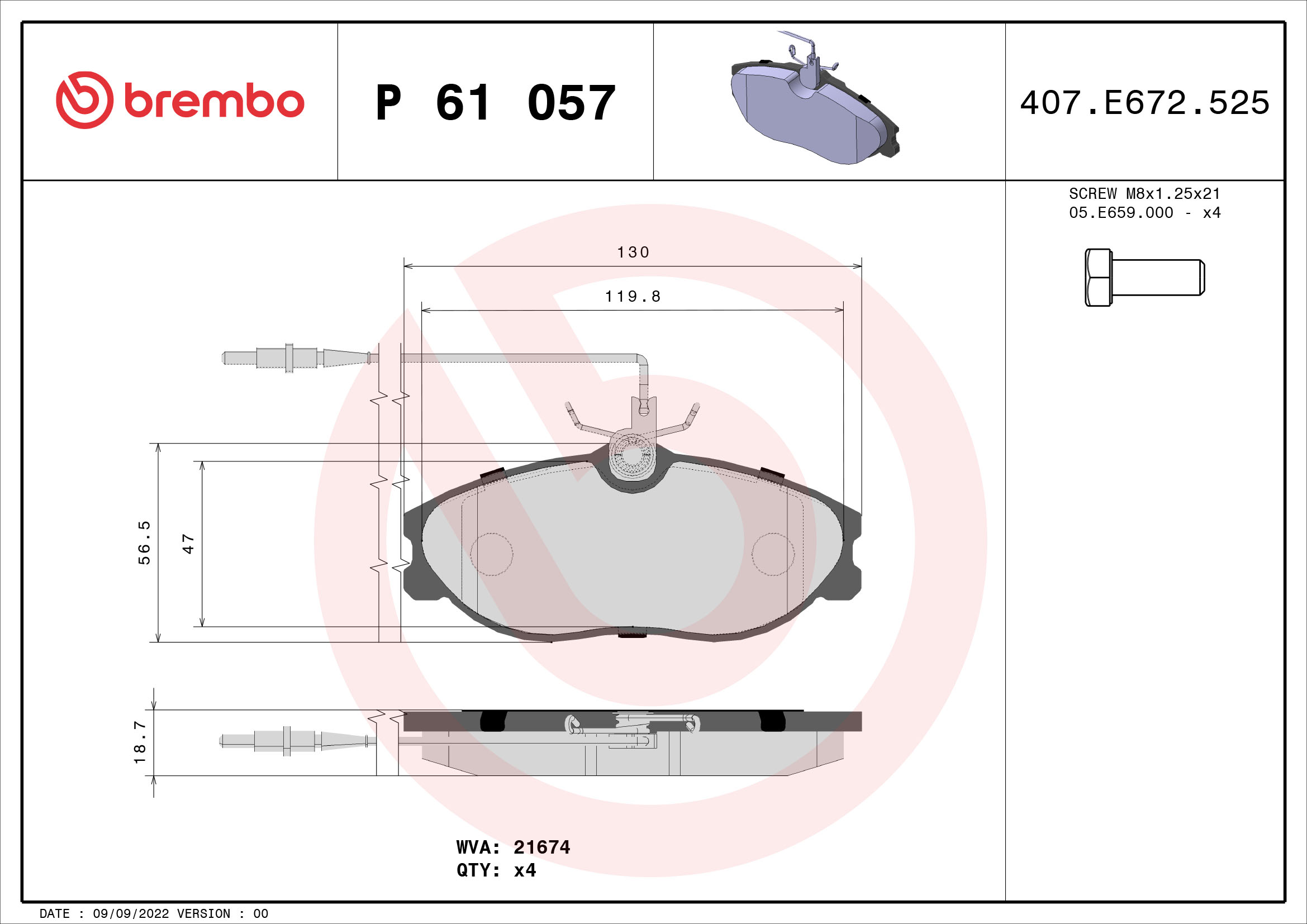 A.B.S. P 61 057 BREMBO Bremsbelagsatz, Scheibenbremse